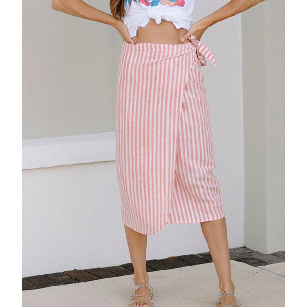 Emerson Fry muted clay linen wrap skirt